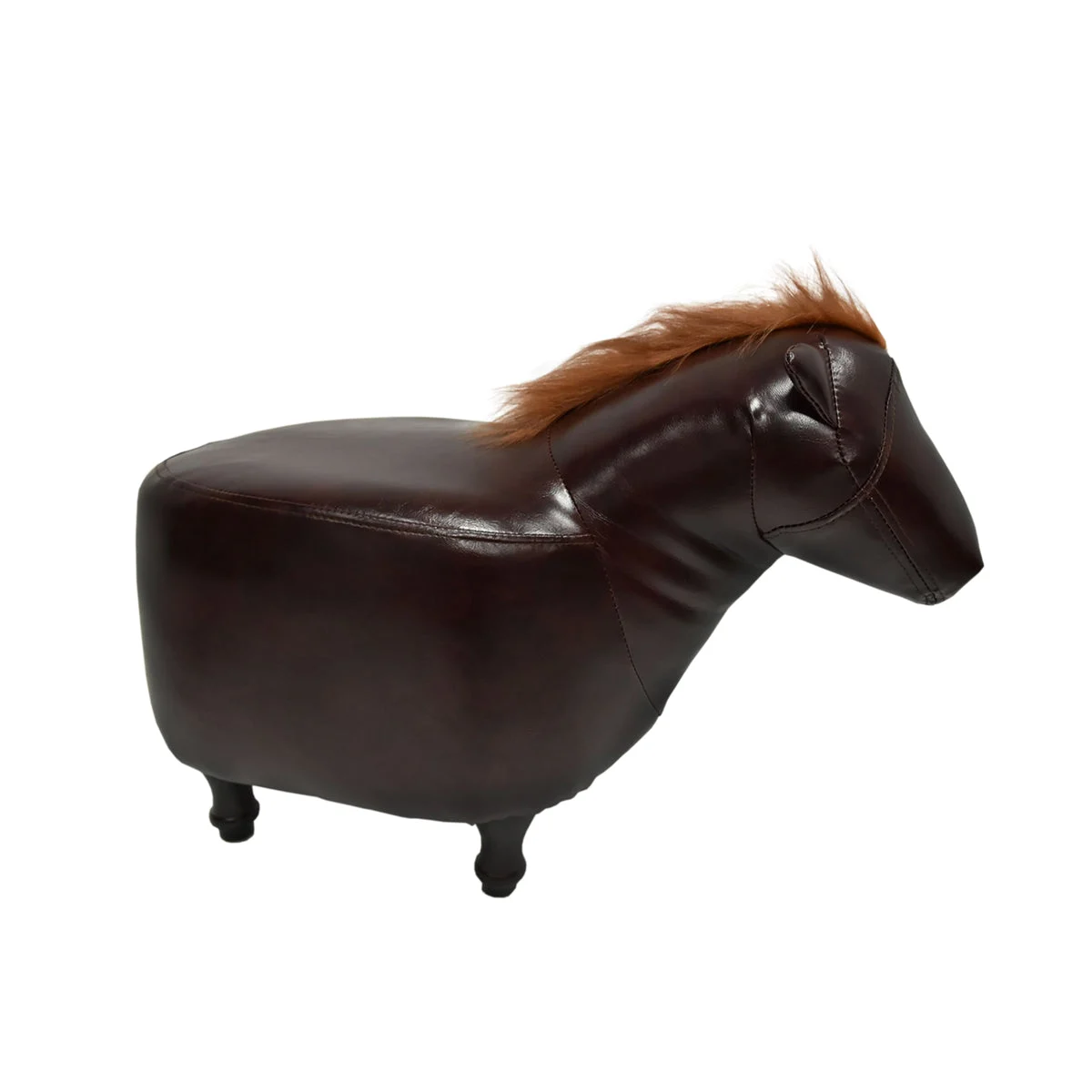 Benzara Horse Shape Wooden Storage Ottoman with Leatherette Upholstery, Espresso Brown