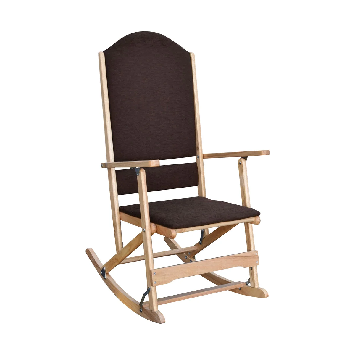 Benzara Wooden Folding Rocking Chair with Woven Fabric Upholstered Seat and Back, Brown