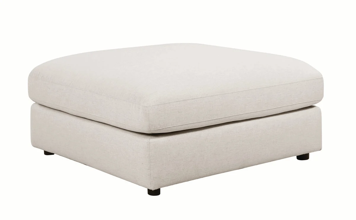 Benzara Fabric Upholstered Wooden Ottoman with Loose Cushion Seat and Small Feet, Beige