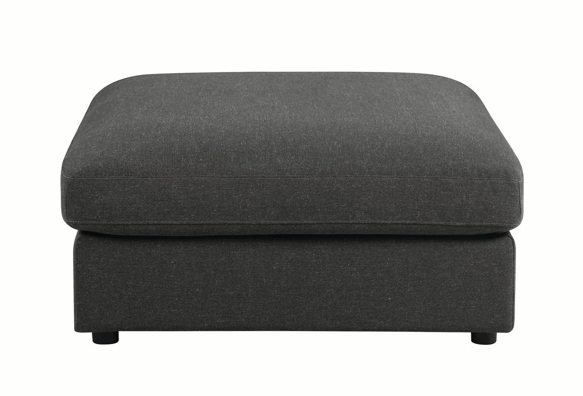 Benzara Fabric Upholstered Wooden Ottoman with Loose Cushion Seat and Small Feet, Dark Gray