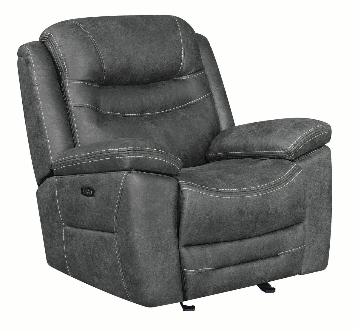 Benzara Fabric Upholstered Metal Power Recliner Chair with Cushion Armrest and Adjustable Headrest, Black
