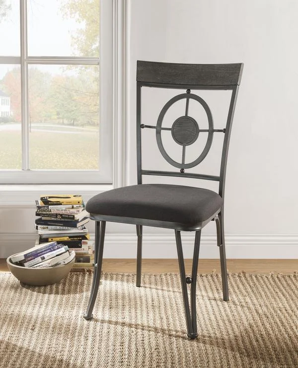 Benzara BM196675 Geometric Open Back Side Chair with Angled Legs, Gray