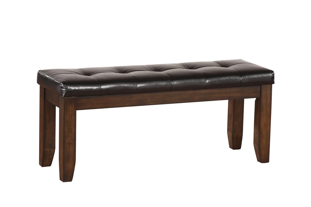 Benzara Rectangular Wooden Bench with Button Tufted Leatherette Seat, Brown