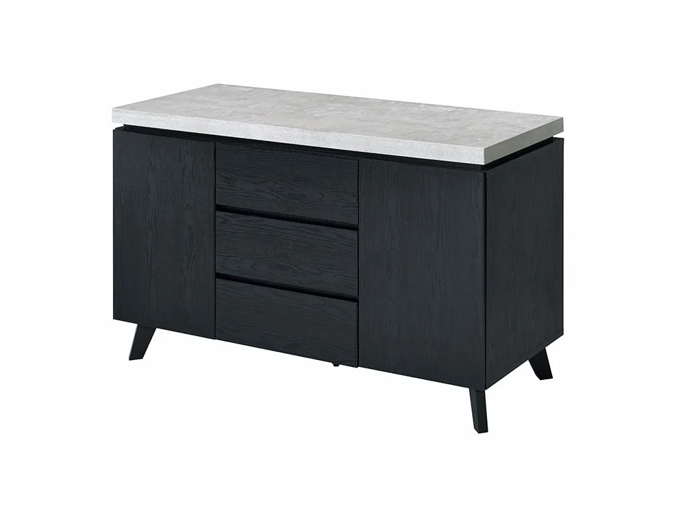 Benzara Faux Concrete Top Wooden Console Table with 3 Drawers , Gray and White