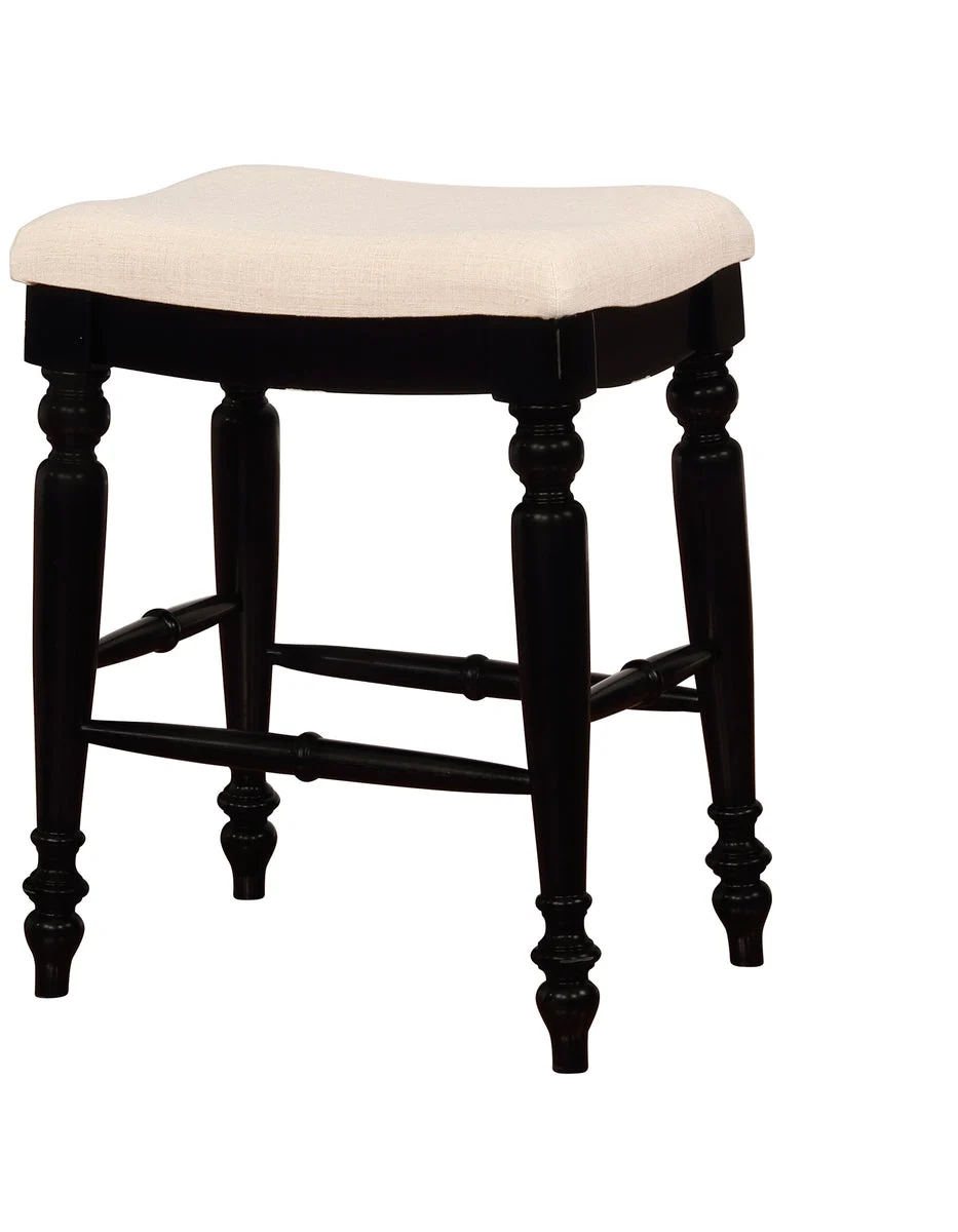 Benzara Saddle Top Wooden Counter Stool with Fabric Upholstery,Black and Beige
