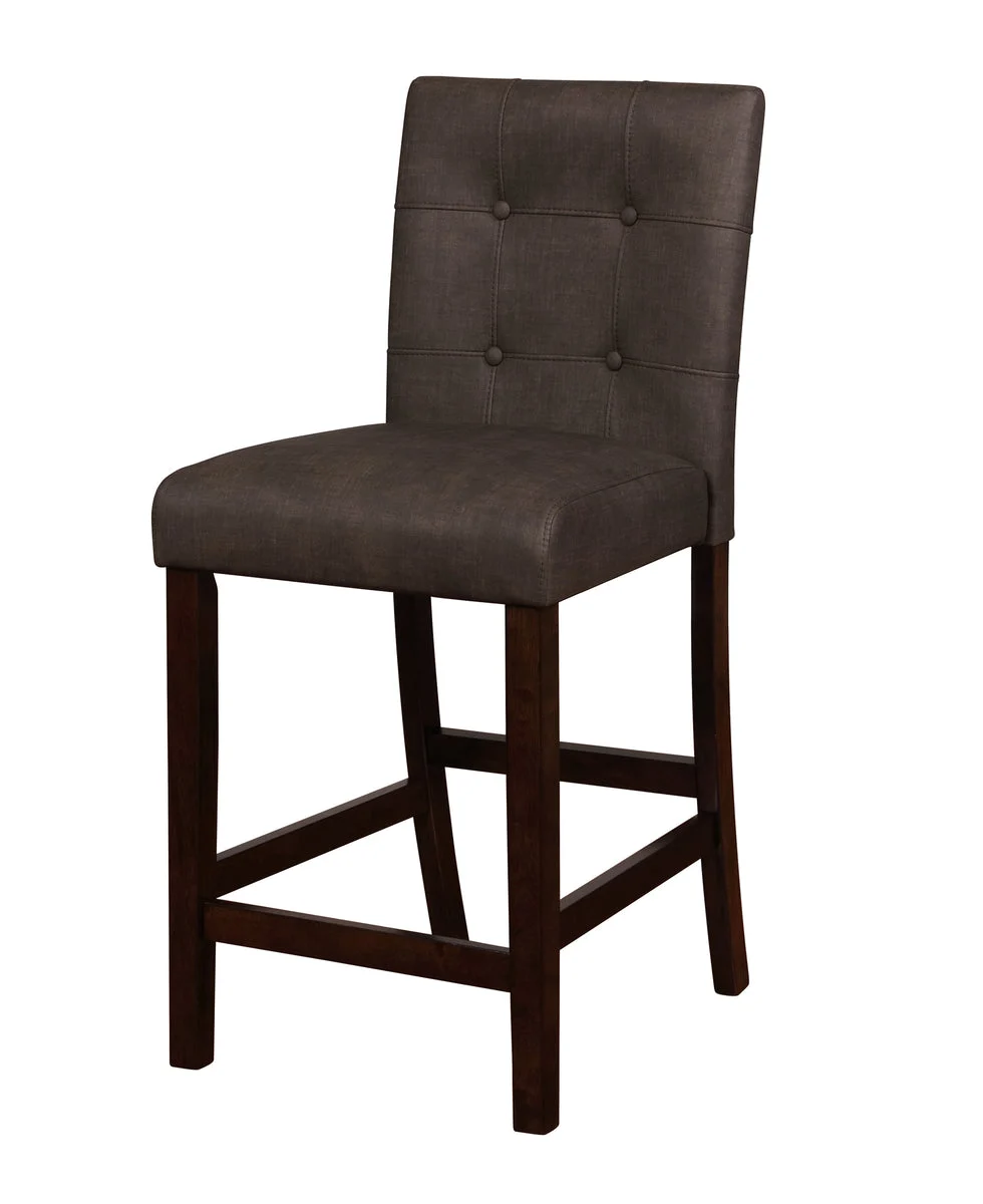 Benzara Wooden Counter Stool with Button Tufted Backrest and Footrest, Brown