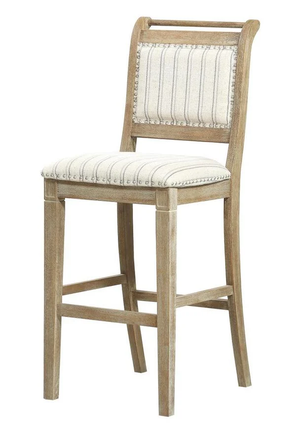 Benzara BM197244 Farmhouse Style Wooden Bar Stool with Footrest, Brown & White