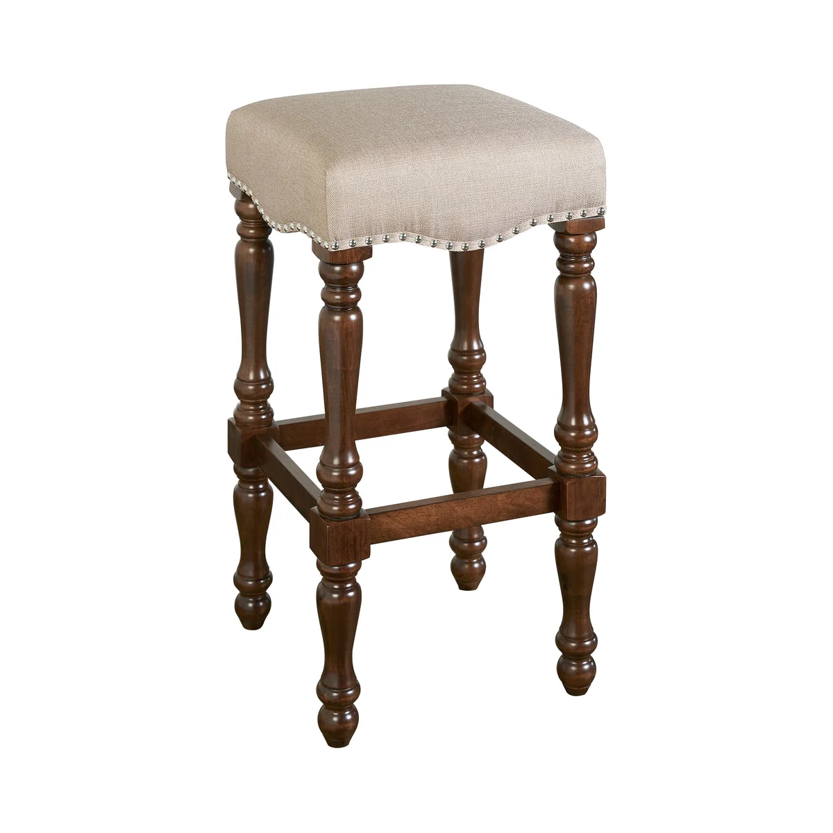 Benzara Traditional Style Wooden Bar Stool with Turned Legs, Brown and Beige