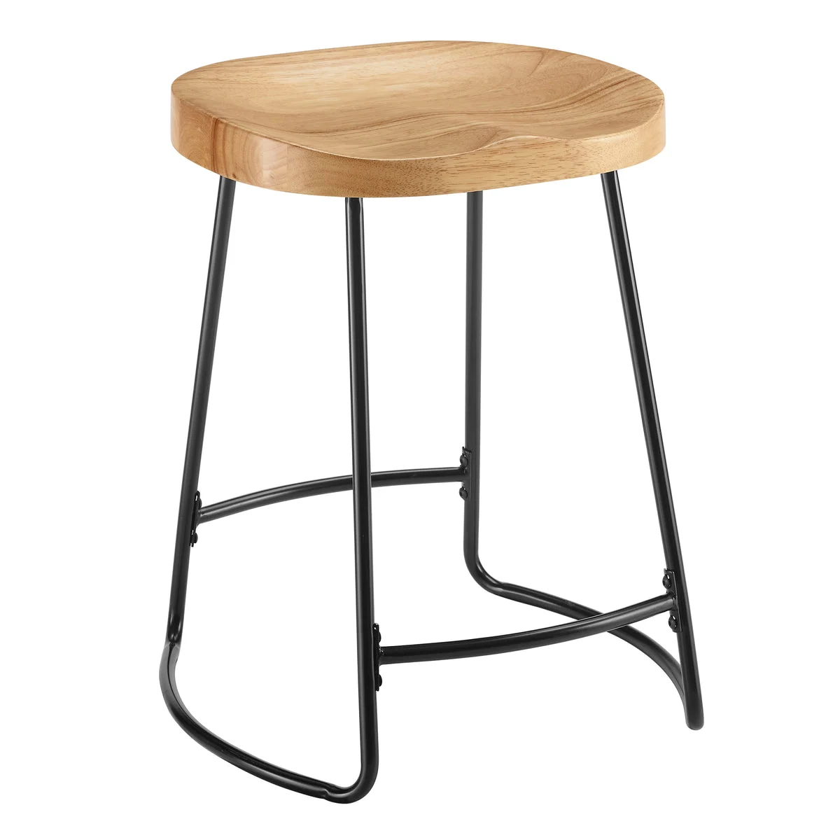 Benzara Metal and Wood Counter Stool with Saddle Seat, Black and Brown