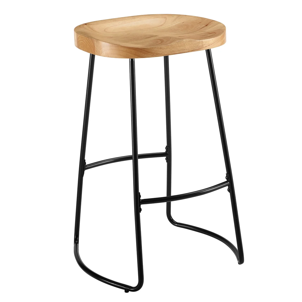 Benzara Metal and Wood Bar Stool with Saddle Seat, Black and Brown