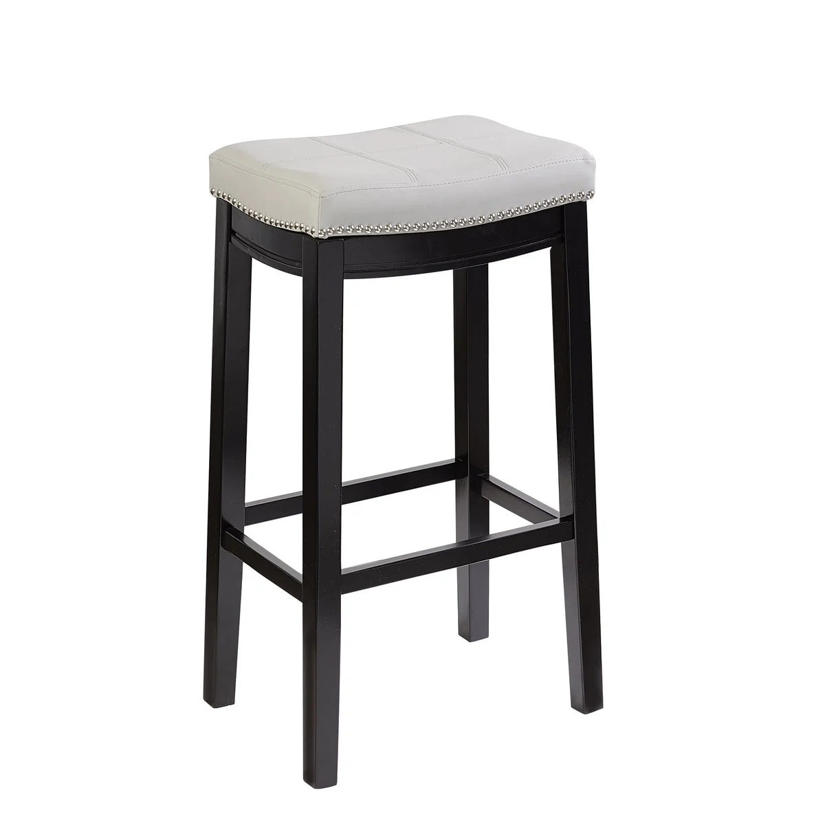Benzara Saddle Top Wooden Bar Stool with Nailhead Accents, Black and White