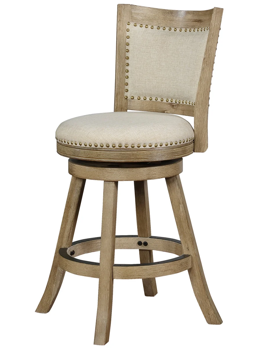 Benzara Contoured Back Wooden Bar Stool with Swivel Base, Brown and Beige
