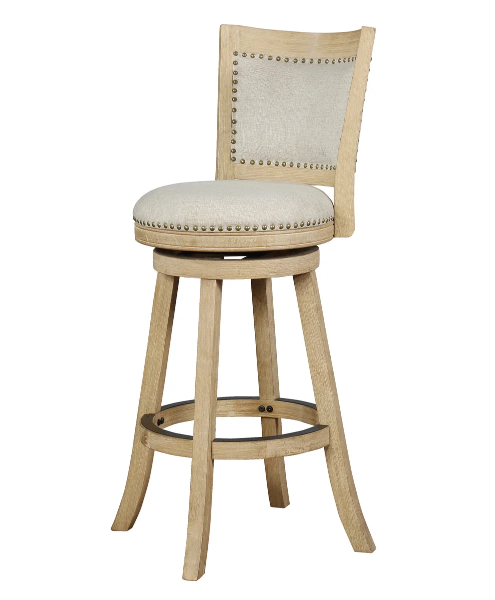 Benzara Wooden Bar Stool with Cushioned Seat and Swivel Base, Brown and Beige