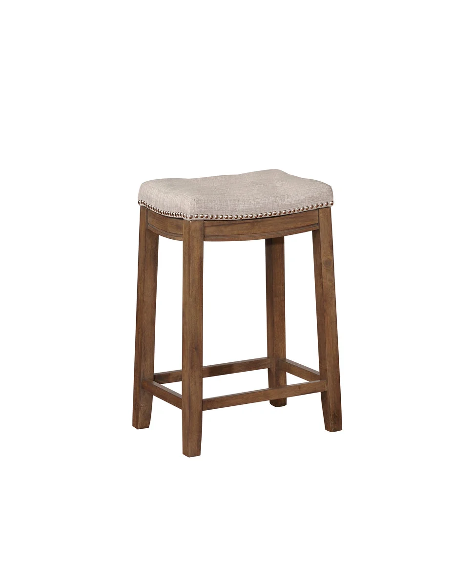 Benzara Backless Design Counter Stool with Nailhead Trim, Gray