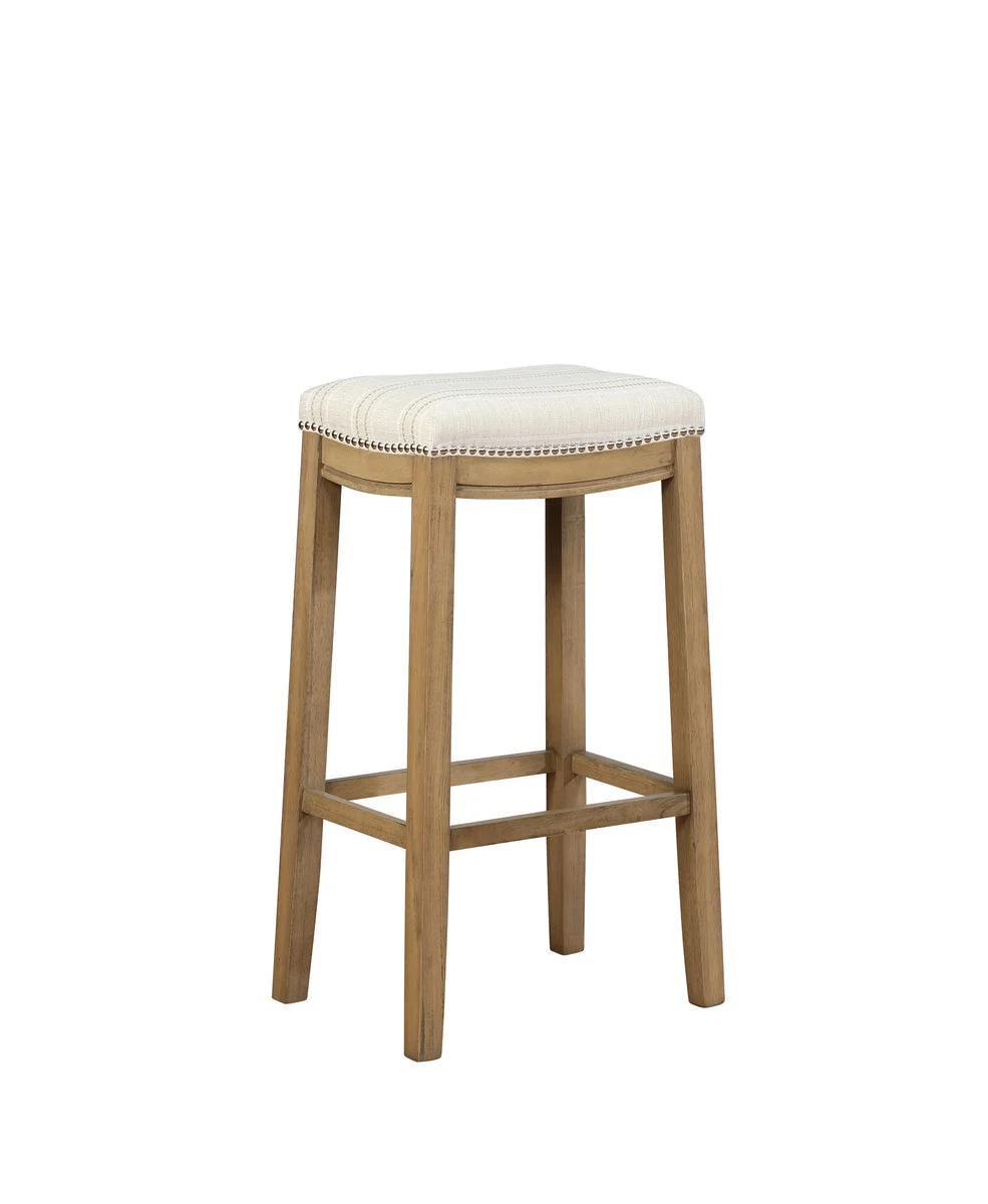 Benzara Wooden Counter Stool with Backrest and Cushioned Seat, Beige and Brown