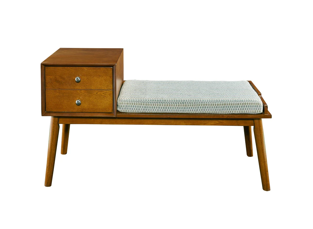 Benzara Fabric Upholstered Wooden Bench with 1 Drawer, Brown and Blue