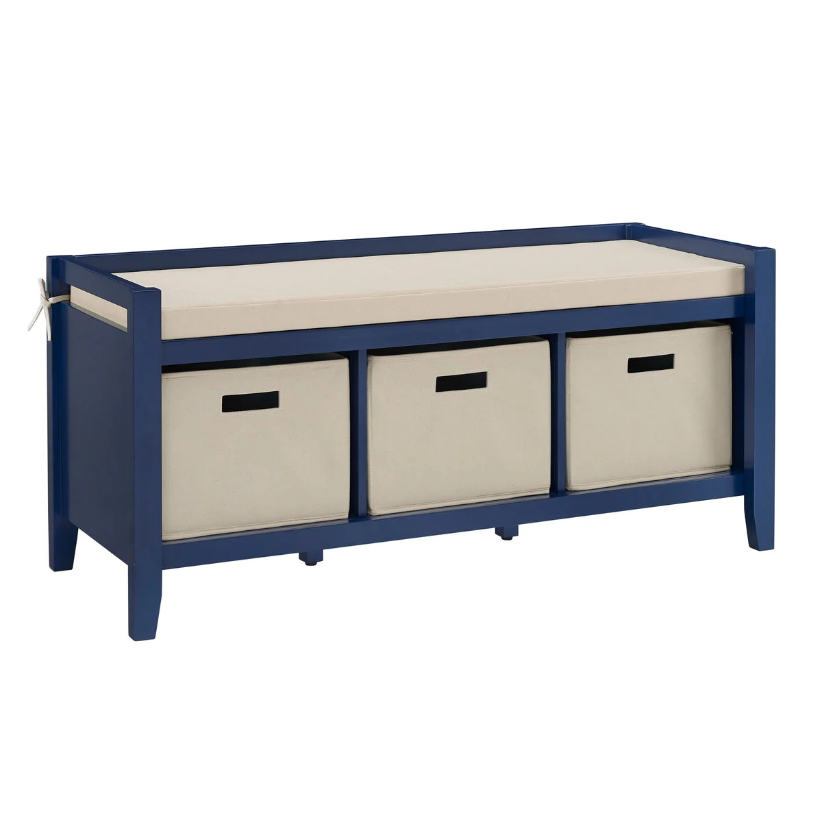 Benzara Wooden Entryway Bench with 3 Storage Baskets,Blue and Cream