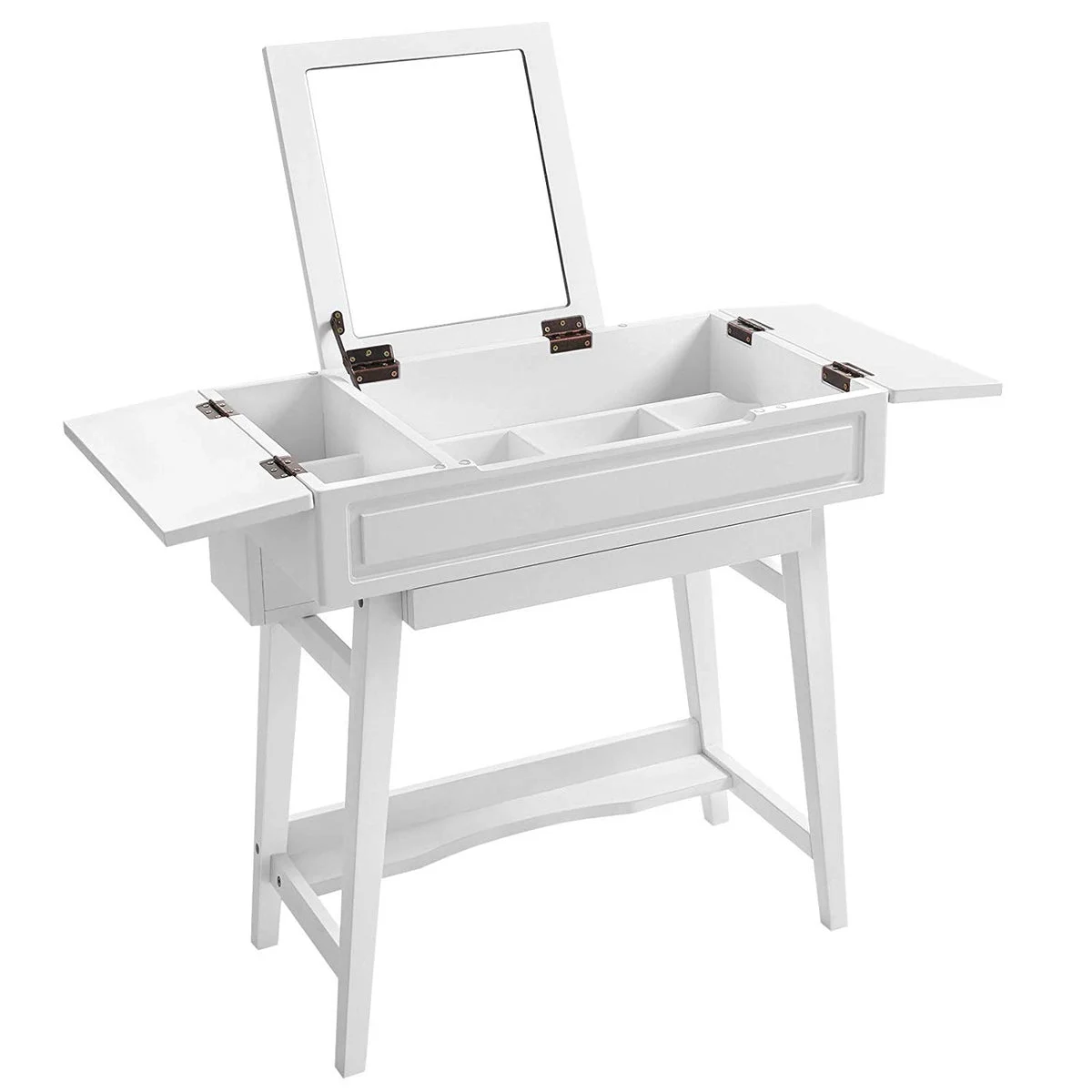 Benzara Wooden Vanity Table with Flip Top Mirror and Hidden Storage, White