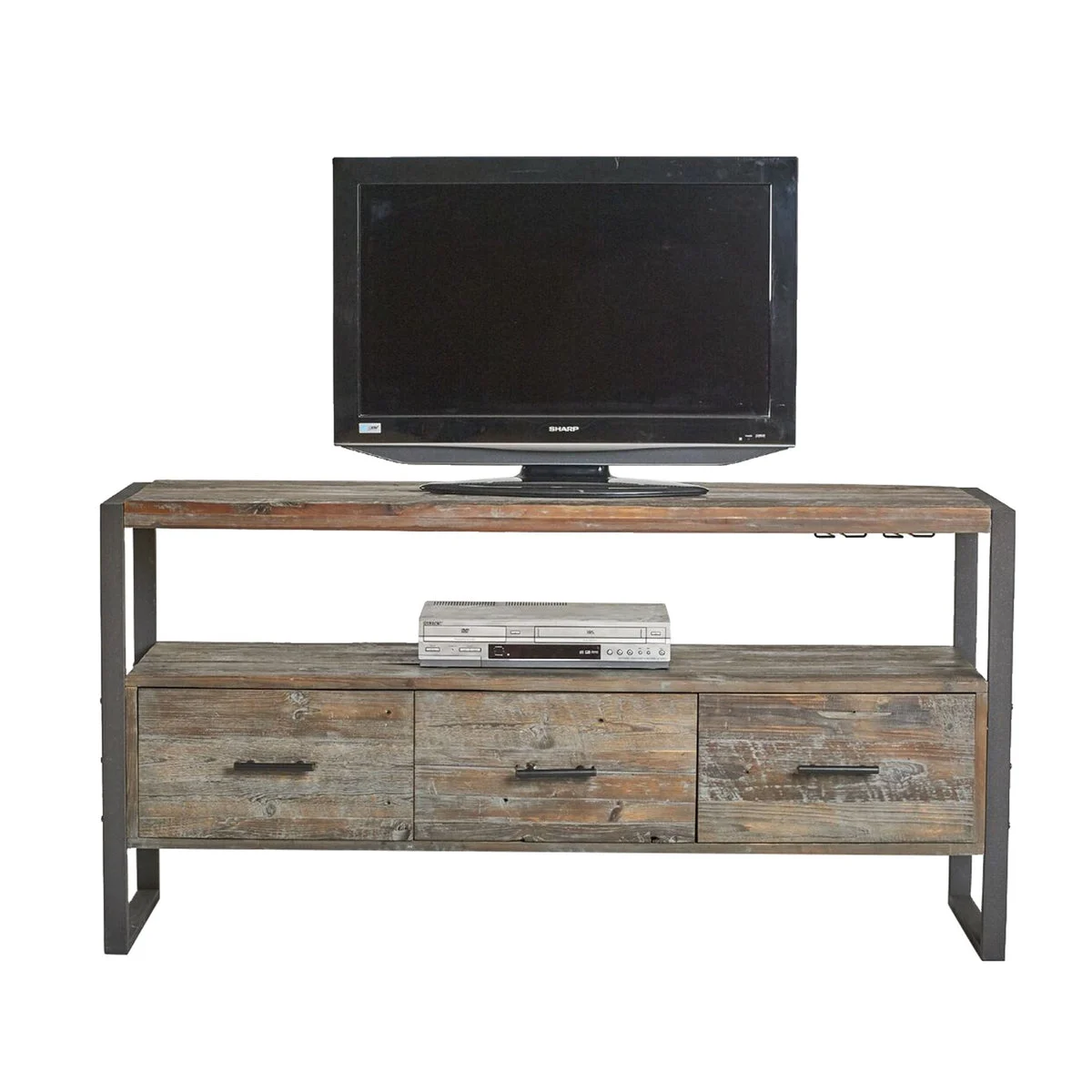 Benzara 60 Inch Wood and Metal Media Console with 3 Drawers, Gray and Black