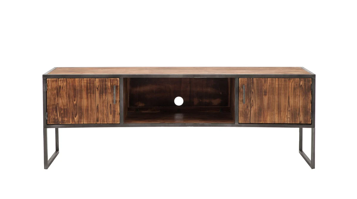Benzara 60 Inch Wood and Metal Media Console with Storage, Brown and Gray