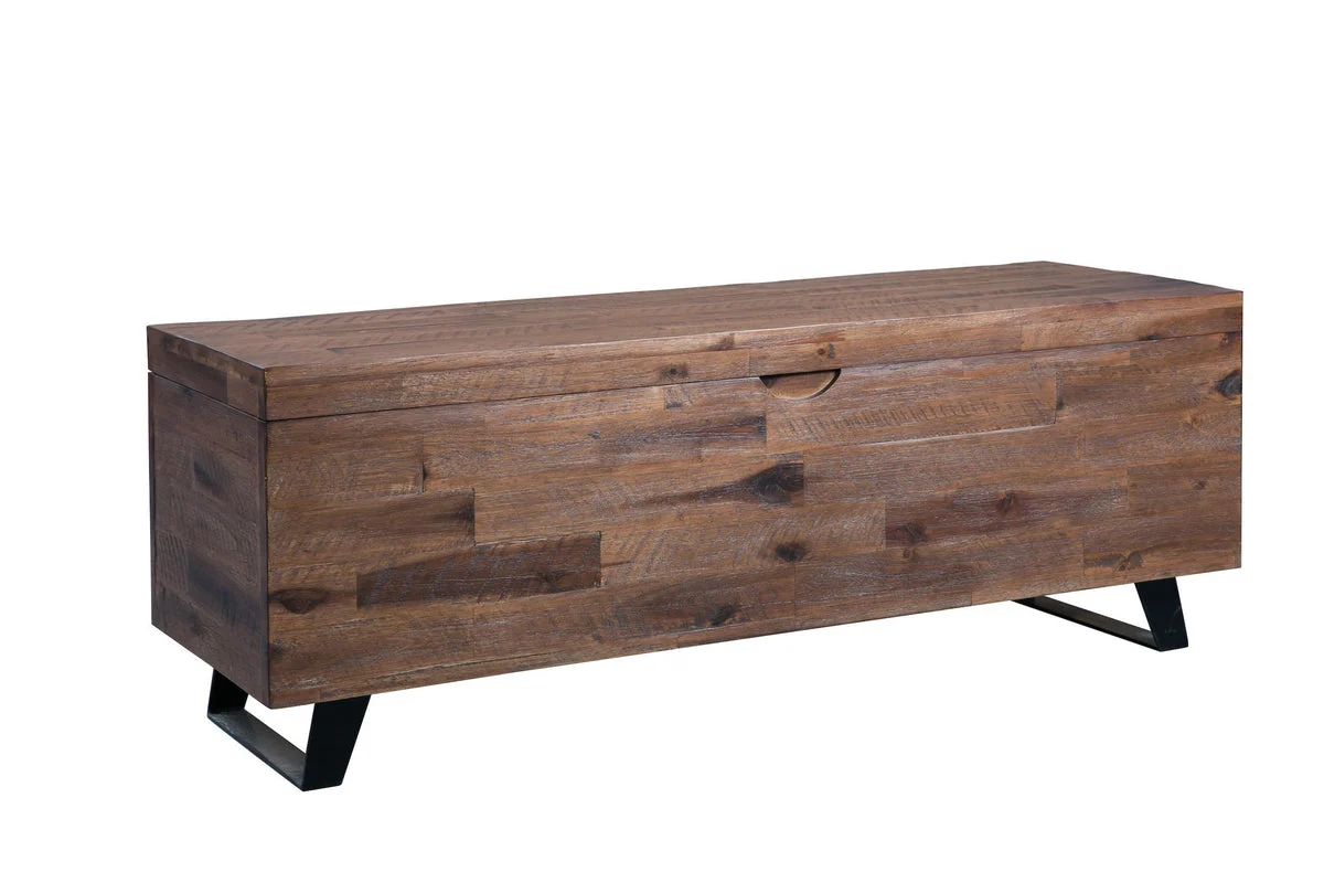 Benzara 46 Inch Wooden Storage Trunk with Angled Sled Legs, Brown and Black