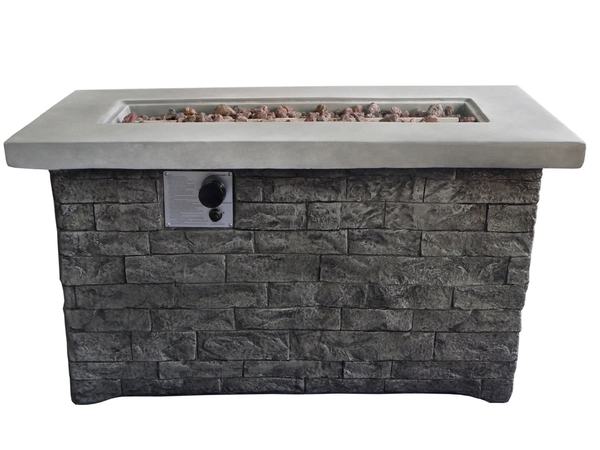 Benzara Rectangular Brick Style Gas Fire Pit Table with Metal Lid, Gray