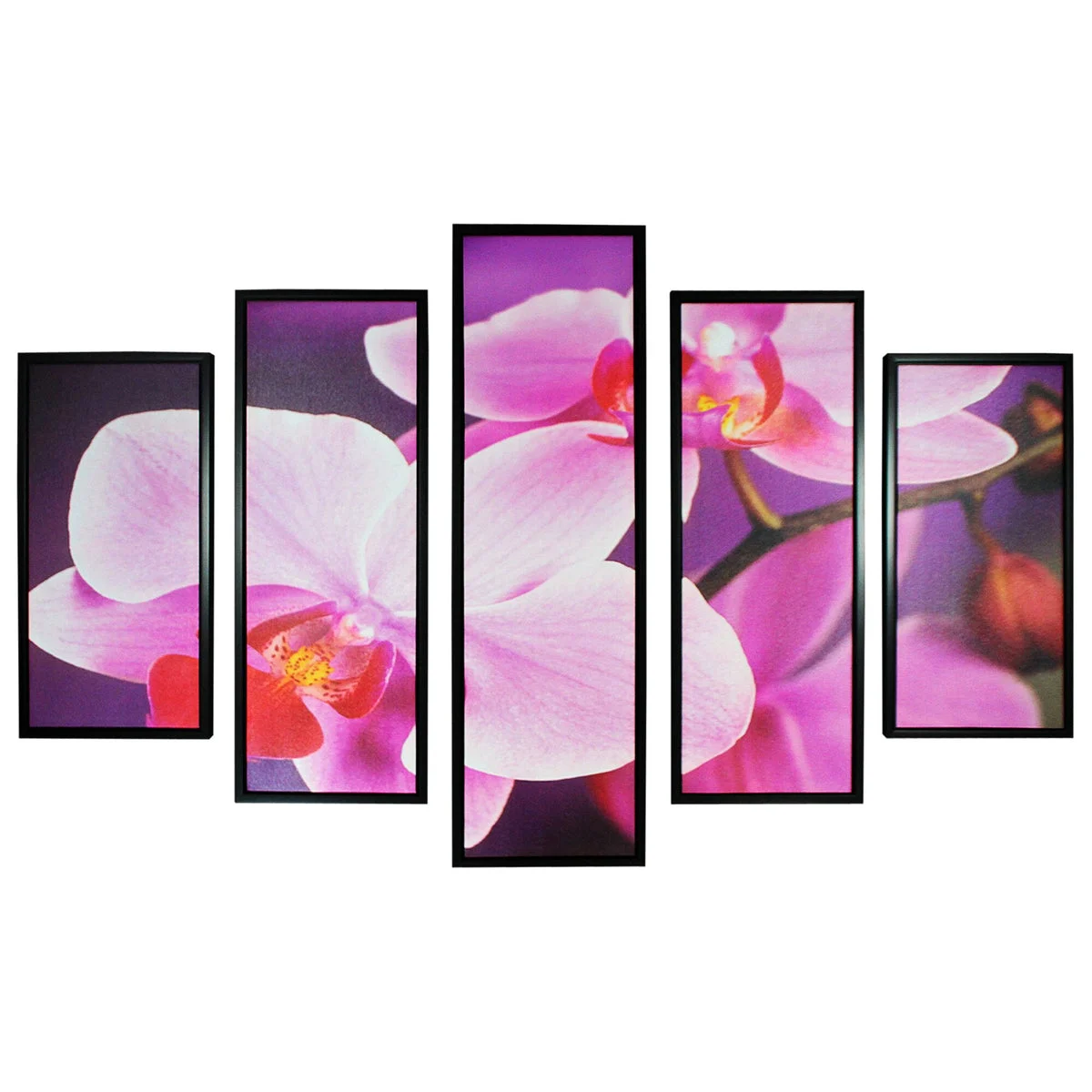 Benzara 5 Piece Contemporary Floral Print Wooden Wall Decor,Pink and Black