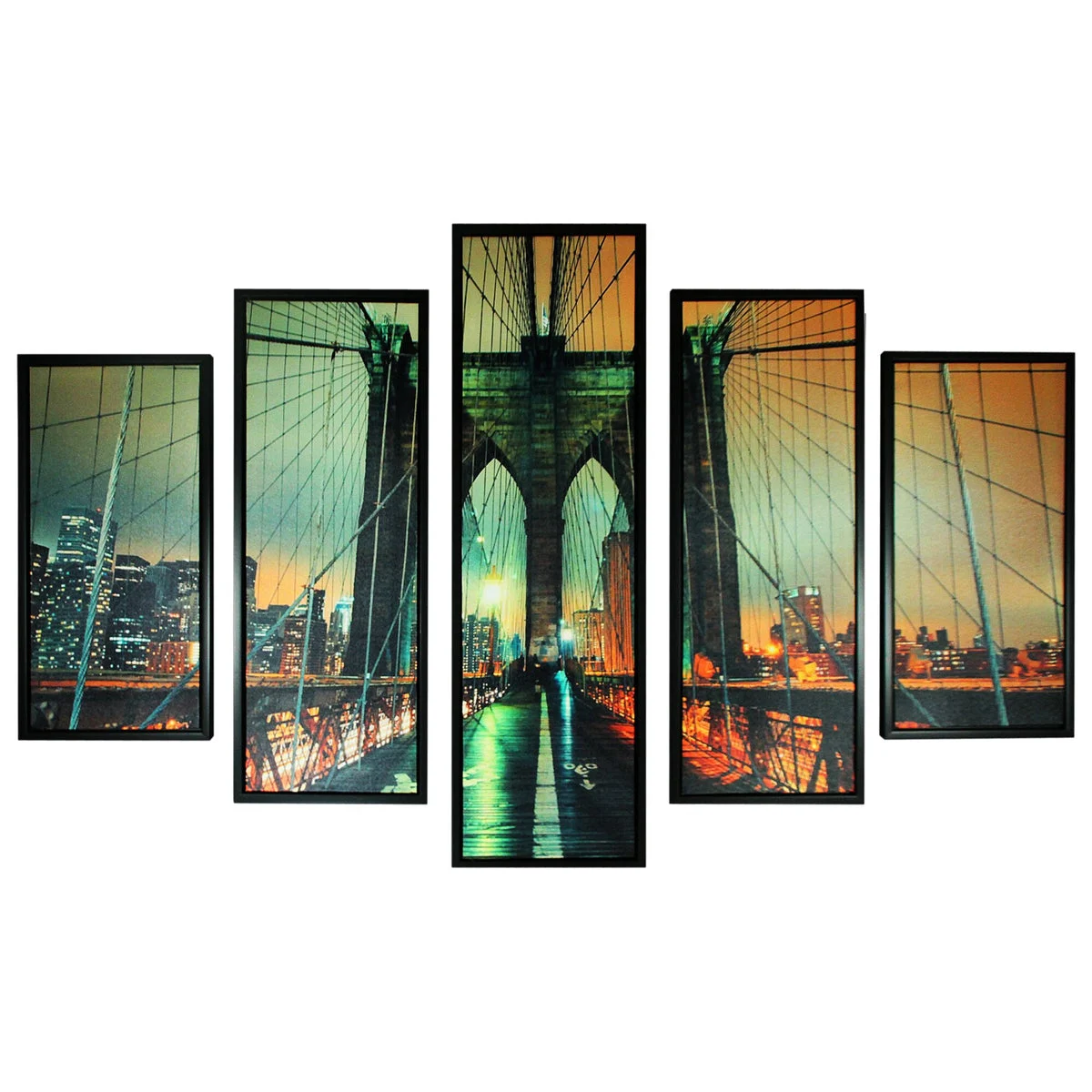 Benzara 5 Piece Contemporary Wooden Wall Decor with Bridge Imprint, Multicolor