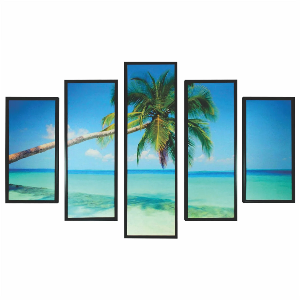 Benzara 5 Piece Wood Wall Decor with Beach and Coconut Tree Imprint,Multicolor