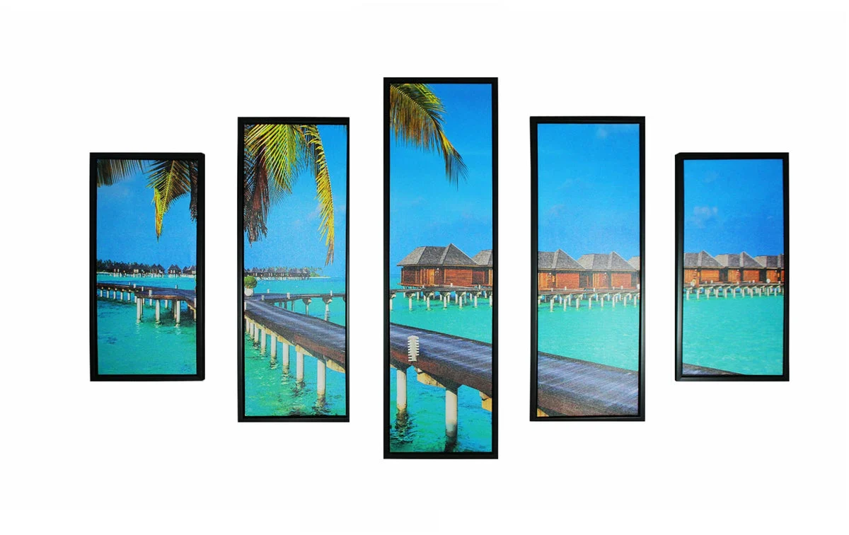 Benzara 5 Piece Wooden Wall Decor with Bora Bora Island Imprint, Multicolor