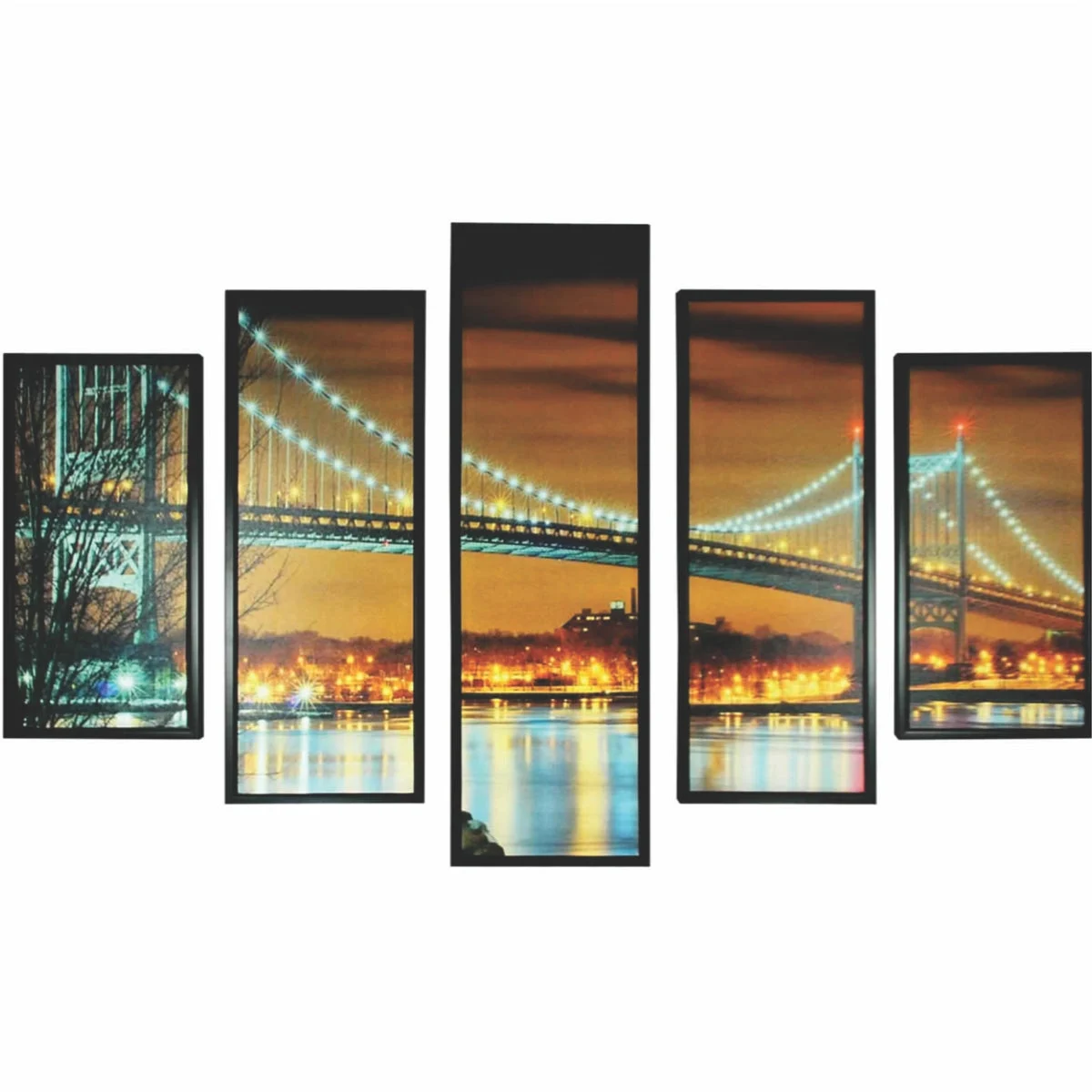 Benzara 5 Piece Wooden Wall Decor with Bridge Imprint, Multicolor