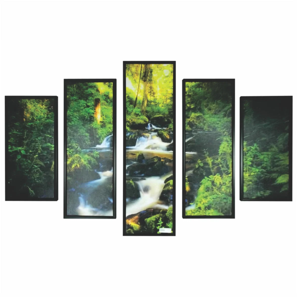 Benzara 5 Piece Wooden Wall Decor with Brook in a Forest Imprint, Multicolor