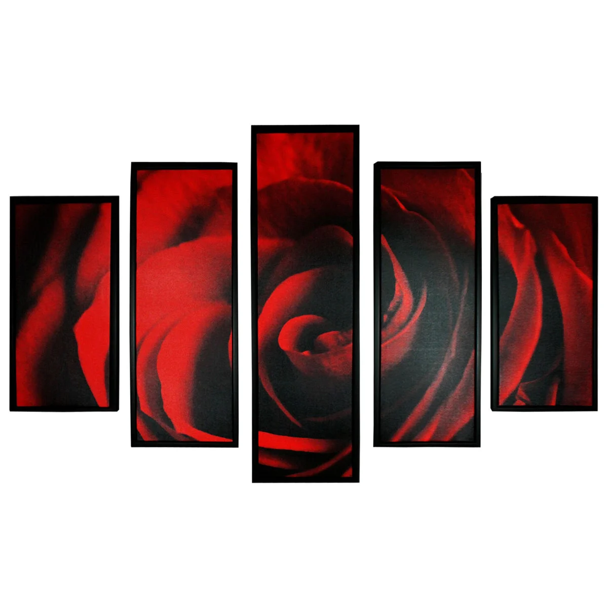 Benzara 5 Piece Wooden Wall Decor with Rose Petal Imprint, Red and Black