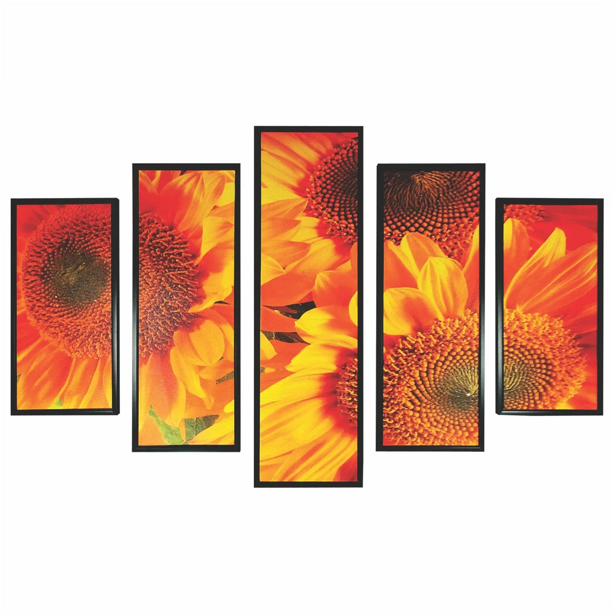 Benzara 5 Piece Wooden Wall Decor with Sun Flower Imprint, Yellow and Black
