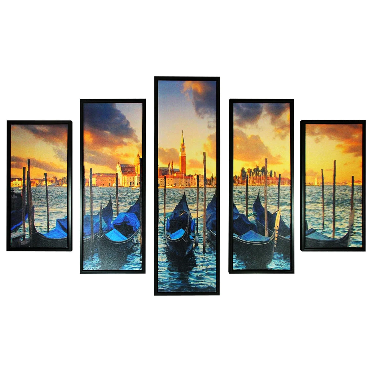 Benzara 5 Piece Wooden Wall Decor with Venice City Coast Painting, Multicolor