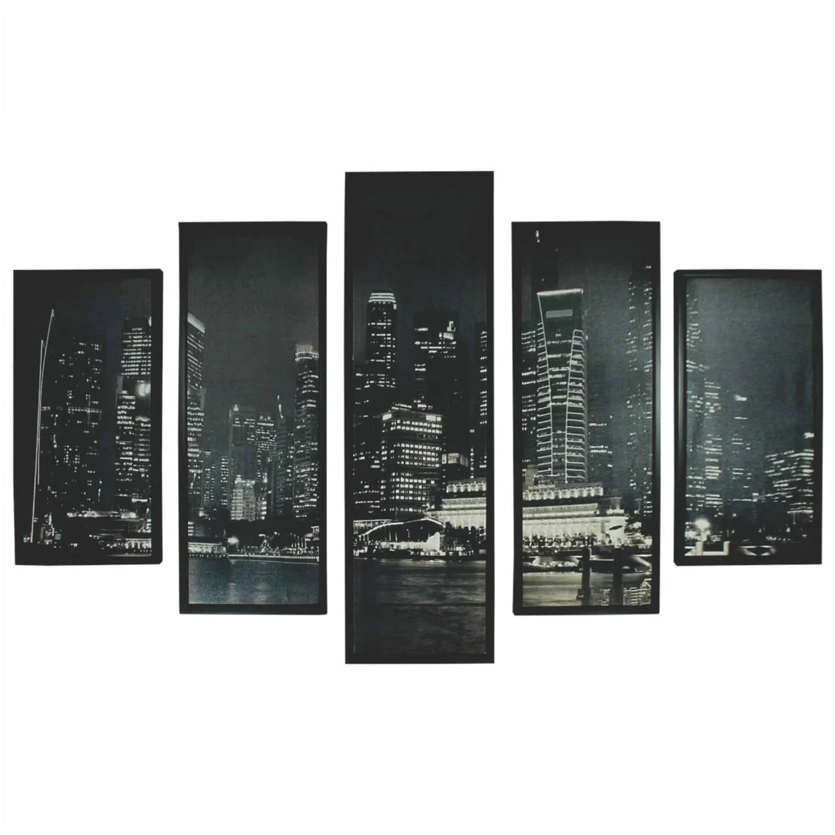 Benzara 5 Piece Wooden Wall Decor with View of Skyscrapers, Black and White