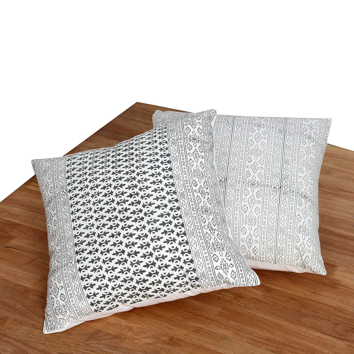 Benzara 18 x 18 Hand Block Printed Cotton Pillow with Kilim Pattern, Set of 2, Black and White