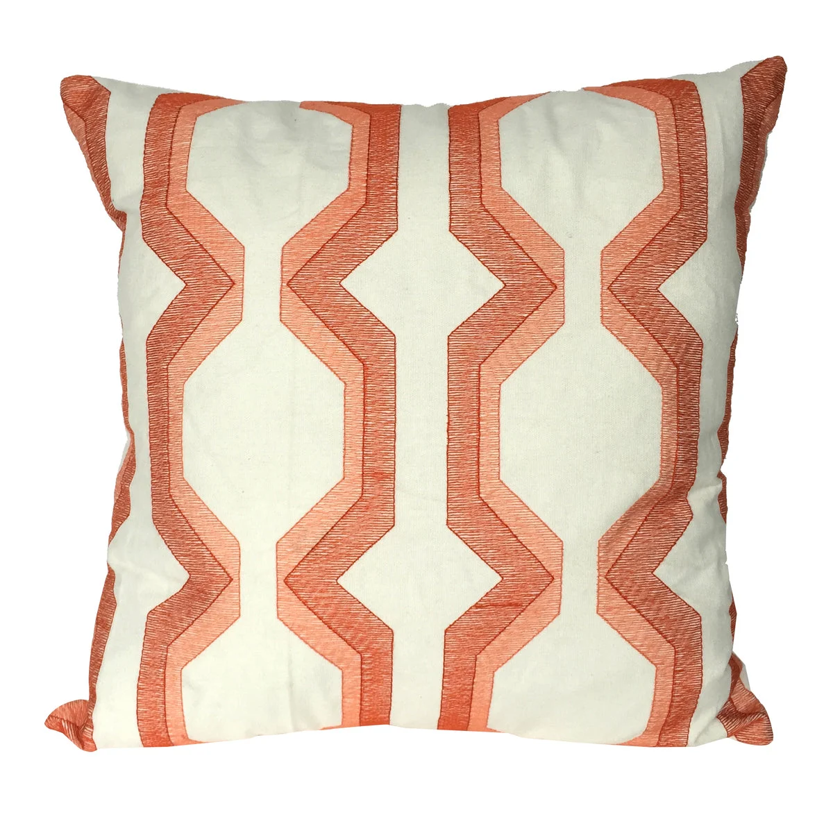 Benzara Contemporary Cotton Pillow with Geometric Embroidery, Red and White