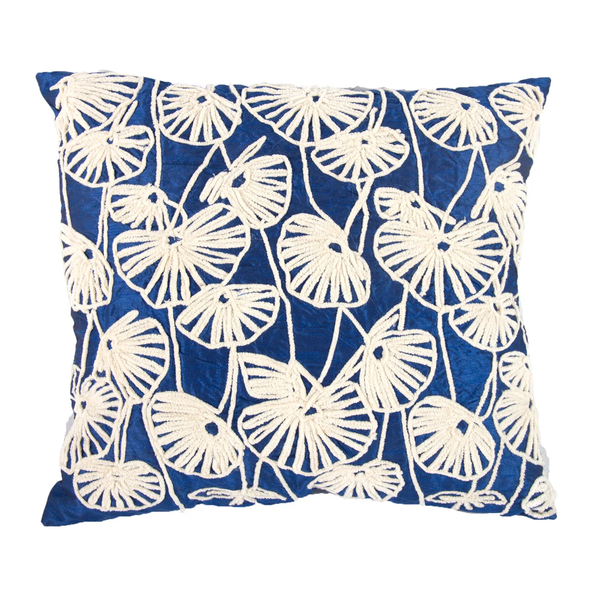 Benzara Contemporary Poly Dupioni Pillow with Embroidery, Blue and White