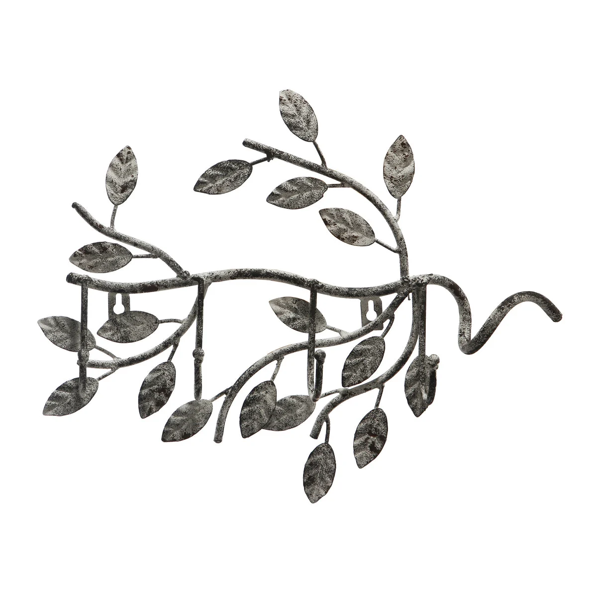 Benzara Branch Shaped Wall Hook with Leaves Accent, Gray