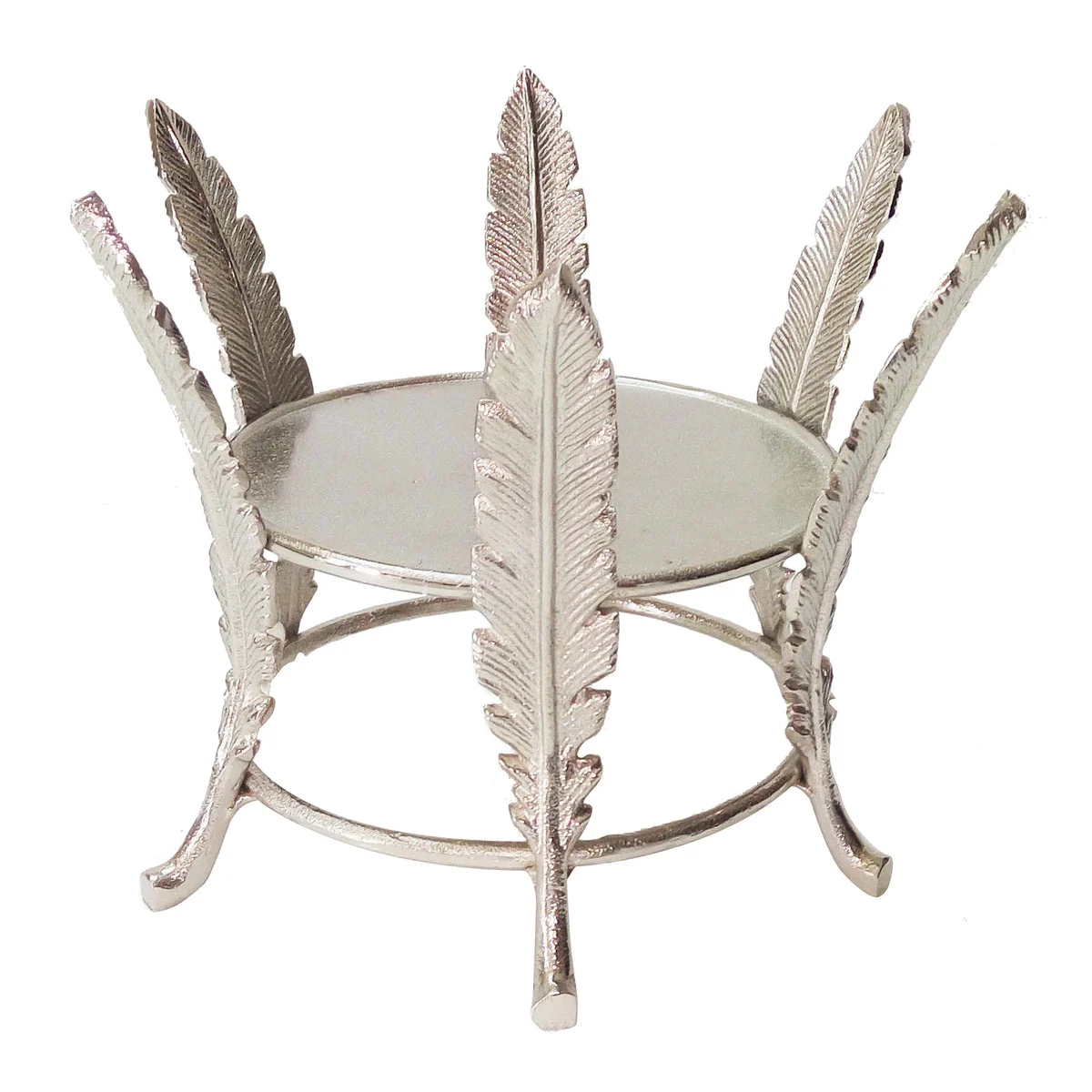 Benzara Aluminum Candle Holder Surrounded with Six Leaf Pillars, Silver