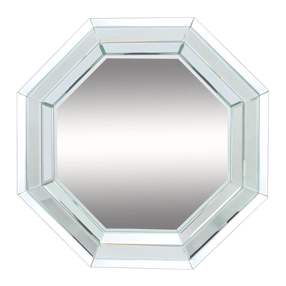 Benzara Octagonal Shaped Wall Mirror with Wooden Backing, Clear