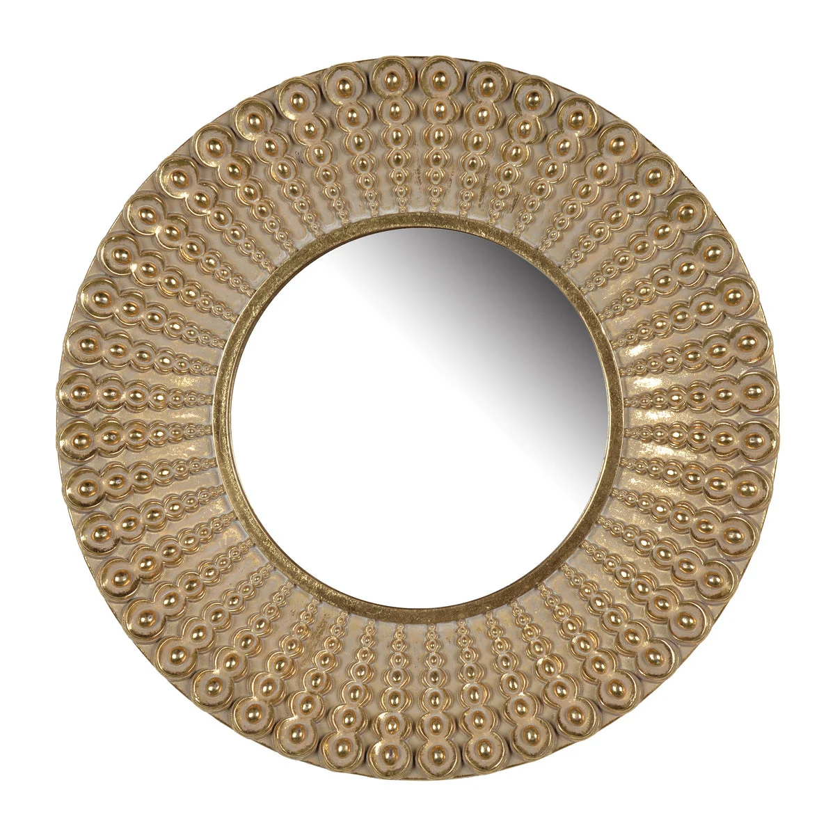 Benzara Polyresin Round Wall Mirror with Ornamental Embellishments, Gold