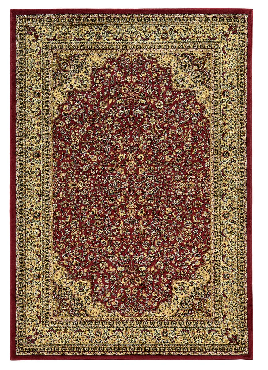 Benzara 3 X 2 Feet Persian Polypropylene Rug with Action Backing, Red and Beige