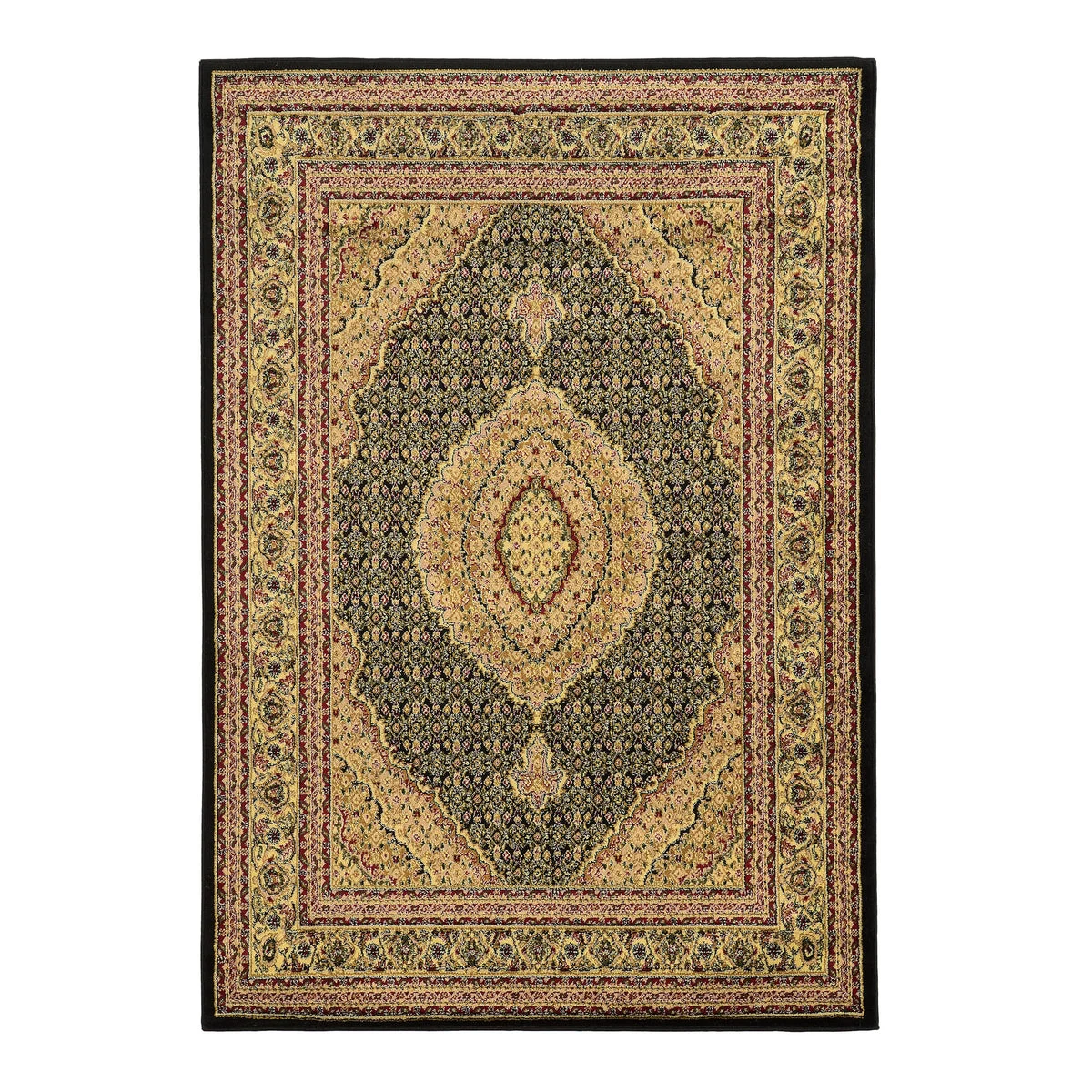Benzara 7.25 X 5 Feet Persian Polypropylene Rug with Action Backing, Black and Beige