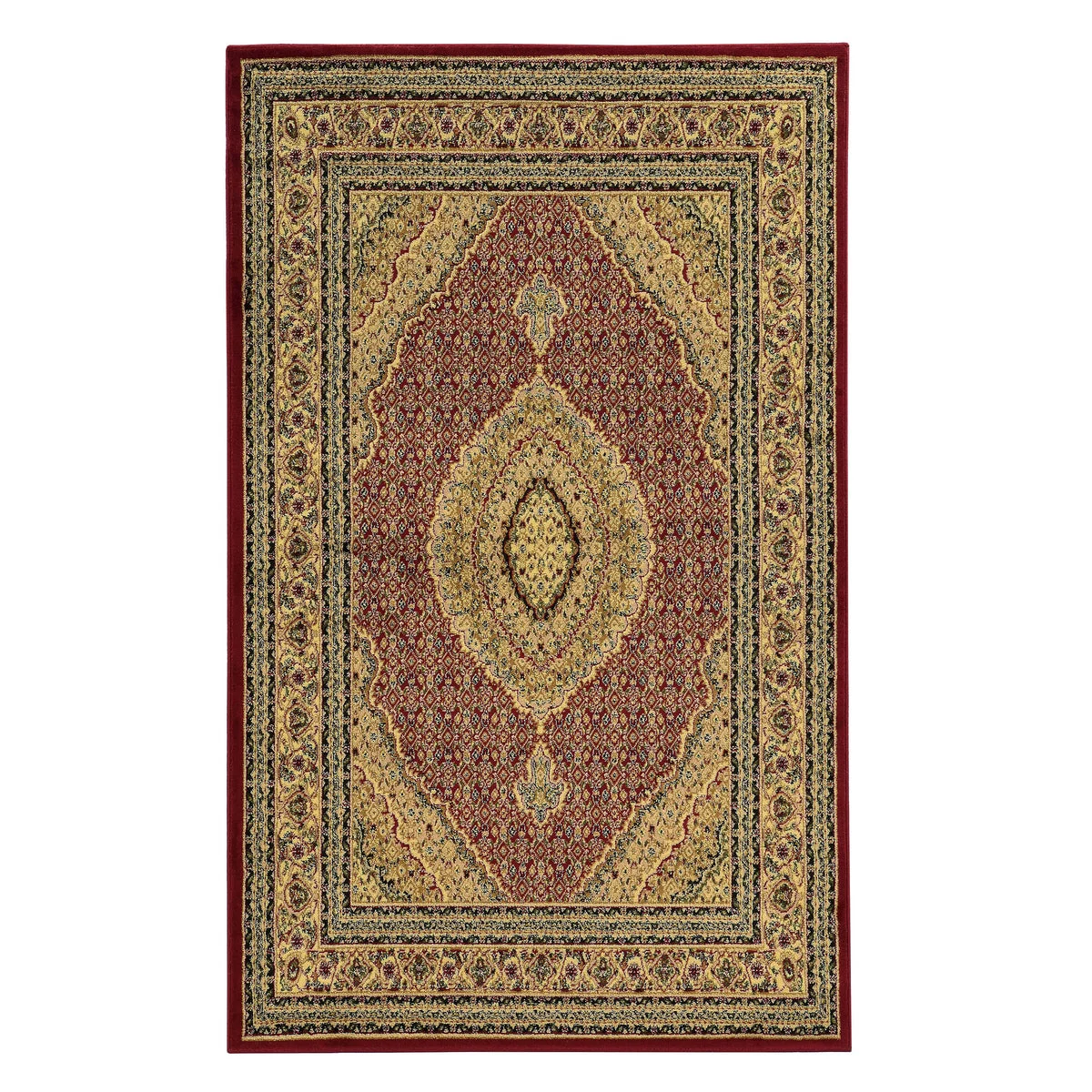 Benzara 3 X 2 Feet Heriz Power Loom Polypropylene Rug, Red and Beige