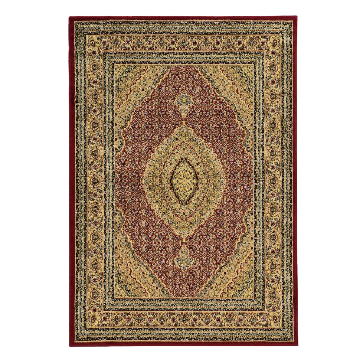 Benzara 7.25 X 5 Feet Heriz Power Loom Polypropylene Rug, Red and Beige