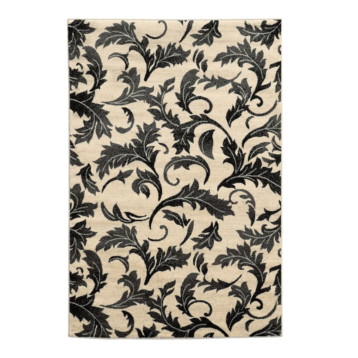 Benzara 3 X 2 Feet Power Loom Polypropylene Rug with Filigree Detail, White and Gray