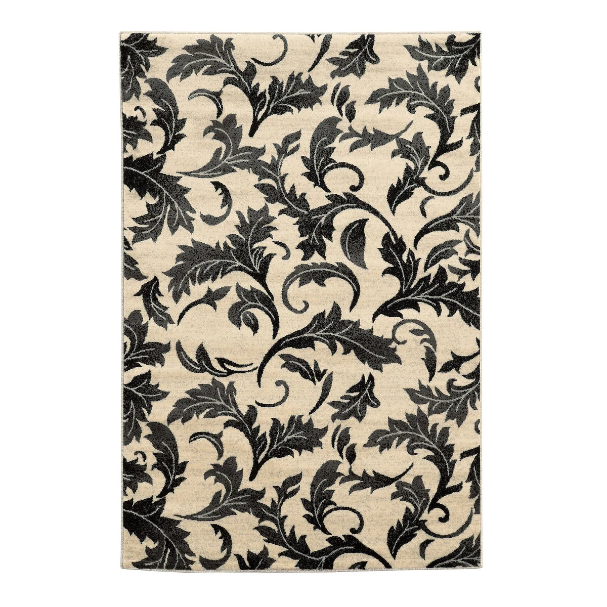 Benzara 7.25 X 5 Feet Power Loom Polypropylene Rug with Filigree Detail, White and Gray