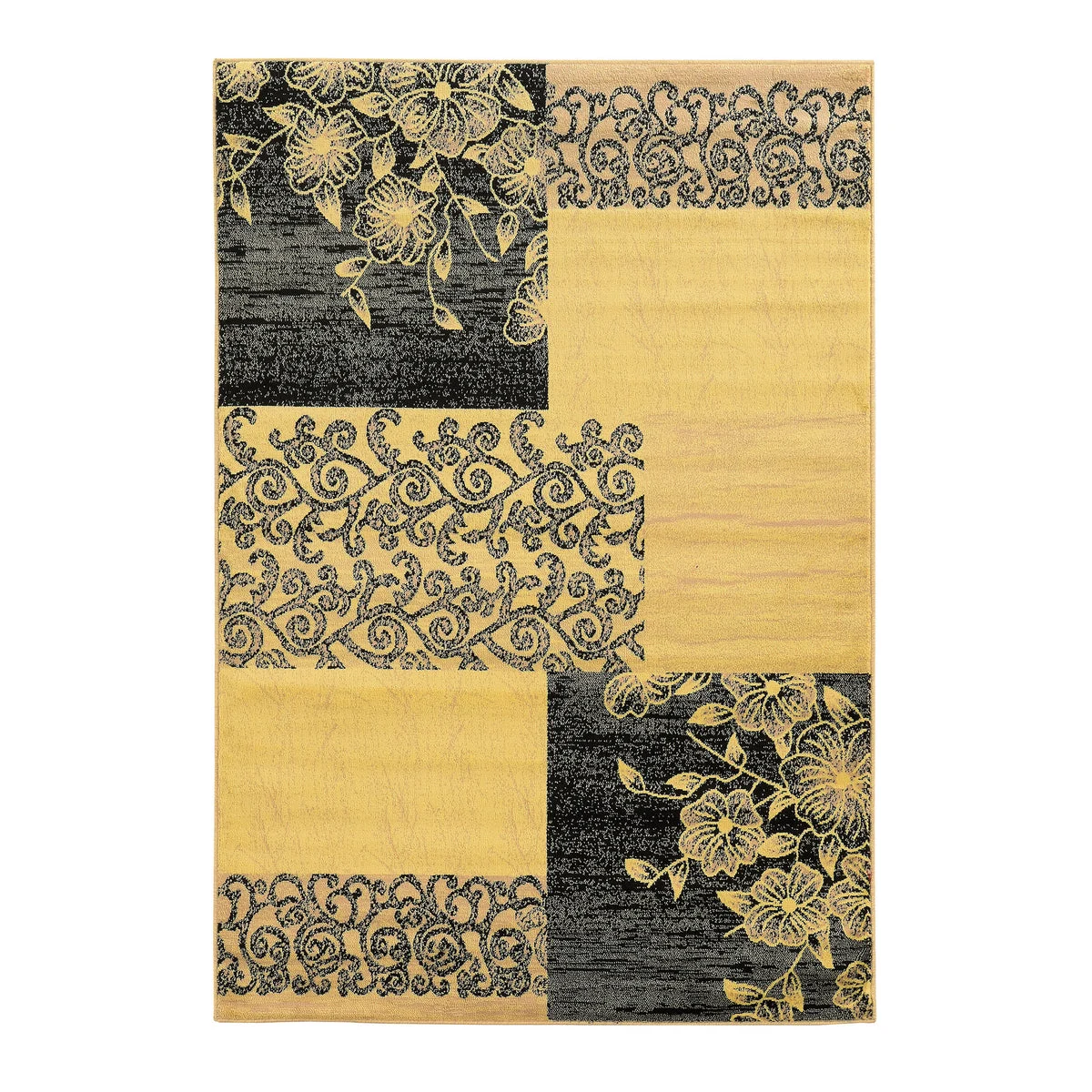 Benzara 3 X 2 Feet Classic Power Loom Patchwork Polypropylene Rug, Cream and Gray
